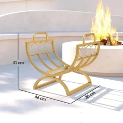 Discount Brændestativ til indendørs brug 46×36×41 cm til pejs/ovn, metal, guld Tilbehør Til Brændeovne & Pejse