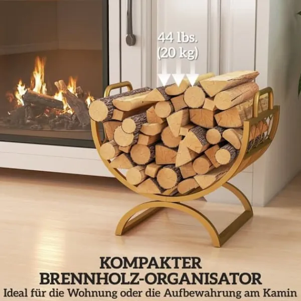 Tilbehør Til Brændeovne & Pejse^Brændestativ til indendørs brug 46×36×41 cm til pejs/ovn, metal, guld