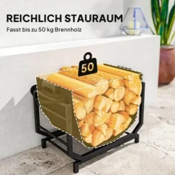 Online Brændestativ til indendørs opbevaring, 53 x 33 x 43 cm, brændestativ med bæretaske, metal, sort Tilbehør Til Brændeovne & Pejse