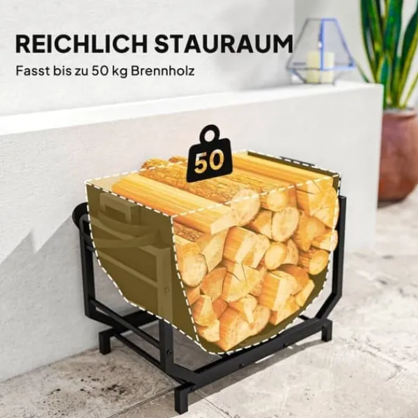 Online Brændestativ til indendørs opbevaring, 53 x 33 x 43 cm, brændestativ med bæretaske, metal, sort Tilbehør Til Brændeovne & Pejse