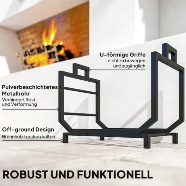 Online Brændestativ til indendørs opbevaring, 53 x 33 x 43 cm, brændestativ med bæretaske, metal, sort Tilbehør Til Brændeovne & Pejse