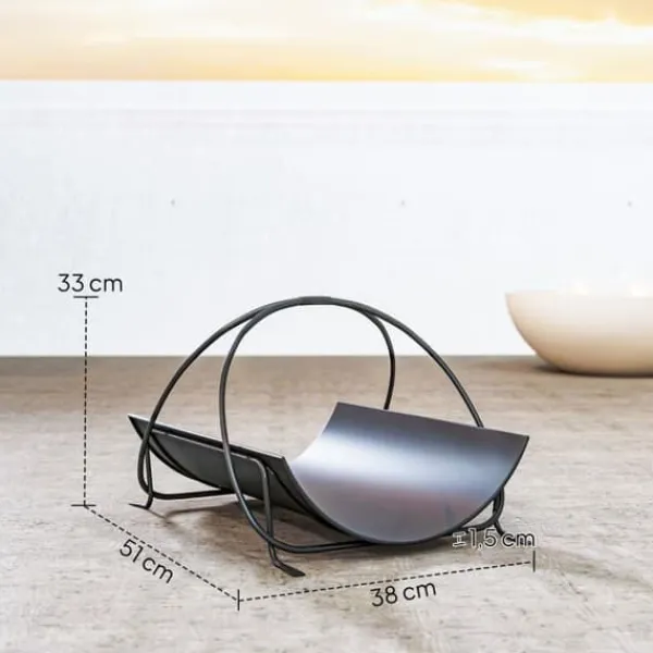 New Brændestativ til indendørs brug 51×38×33 cm, geometrisk design med håndtag, metal, sort Tilbehør Til Brændeovne & Pejse