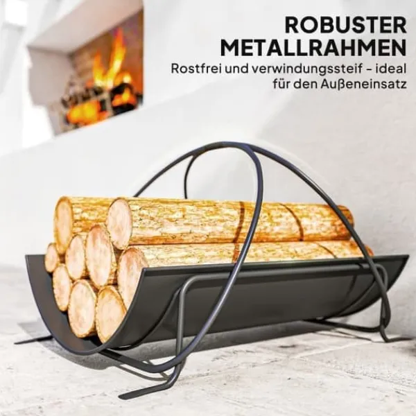New Brændestativ til indendørs brug 51×38×33 cm, geometrisk design med håndtag, metal, sort Tilbehør Til Brændeovne & Pejse