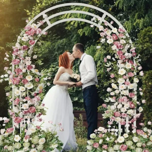 Discount Bryllupsbue - Metal Baggrundsstativ - 200x60x260 cm - Havebue Pergola - Robust Ramme - Til Bryllup, Fest og Foto - Mælkehvid Buer, Spalier, Lysthuse Uden Tag