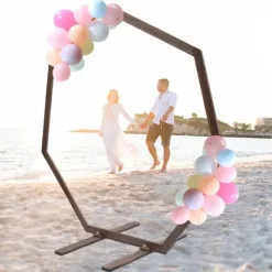 Sale Bryllupsbue i træ - 7-sidet buestativ - Ramme til ballonguirlande - Ceremonibue - Fotobaggrund - Have- og festpynt - Lysegrå Buer, Spalier, Lysthuse Uden Tag