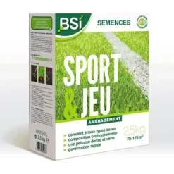 Jord & Sand^BSI - Græsfrø - Sport eller leg - Med beskyttende belægning - Meget høj kvalitet - Op til 125 m² - 2,5 kg