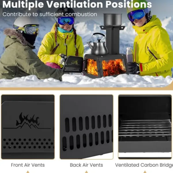 Brændeovne^Camping Komfurvarmer, 28×20×37 cm, Sort