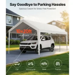 Skure, Garager & Carports^Carport Biloverdækning 10 x 20 FT, Kraftig Bærbar Biloverdækningstelt, Hvid Farve, Modstandsdygtig Mod Vejrforhold