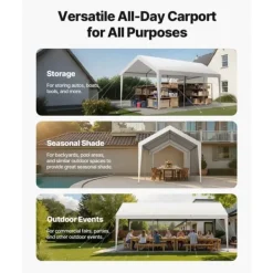 Skure, Garager & Carports^Carport Biloverdækning 10 x 20 FT, Kraftig Bærbar Biloverdækningstelt, Hvid Farve, Modstandsdygtig Mod Vejrforhold