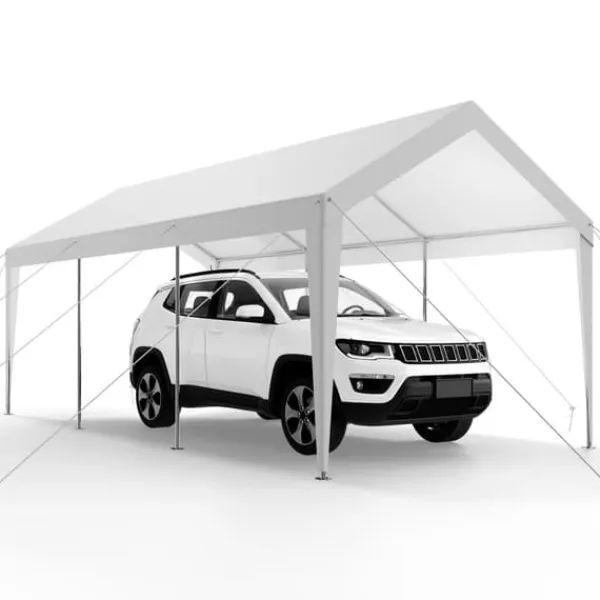 Skure, Garager & Carports^Carport Biloverdækning 10 x 20 FT, Kraftig Bærbar Biloverdækningstelt, Hvid Farve, Modstandsdygtig Mod Vejrforhold