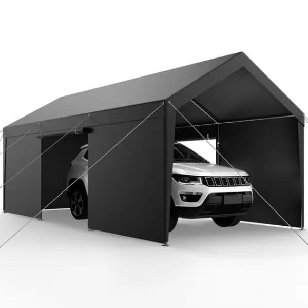 Skure, Garager & Carports^Carport Overdækning 3,5x6,5 m, Kraftig Overdækning, med Sidevægge i Hvid Farve