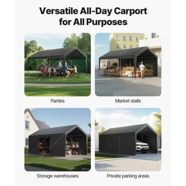 Skure, Garager & Carports^Carport, 305x609x287 cm, Grå, Kraftig udendørs ly