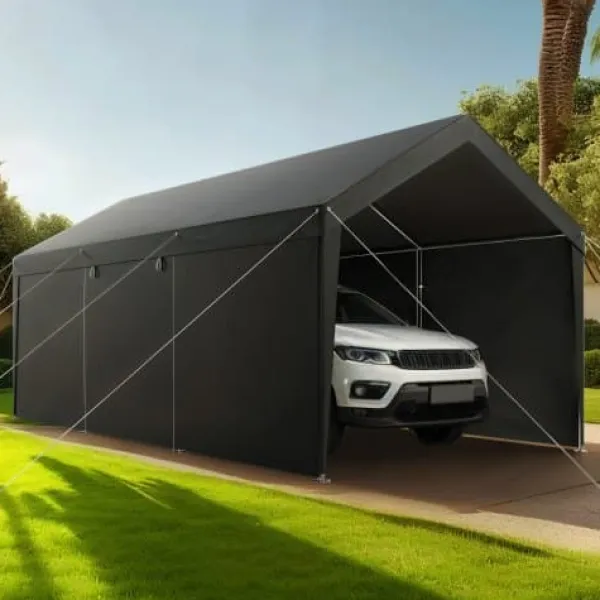 Skure, Garager & Carports^Carport, 365x609x302 cm, Grå, Stålramme