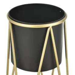 Best [casa.pro]® Plantestativ sæt - 2 stk. - med indbyggede krukker - 47x21,5cm - 71x26,5cm - metal / messing-sort Plantestativer
