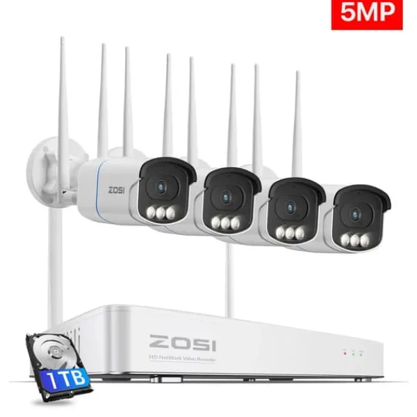 New CCTV Sikkerhedskamera System, 4K Ultra HD, Nattesyn Teknologi,5MP 4PCS kameraer, 1T Sikkerhedsmonitorer & Videokameraer