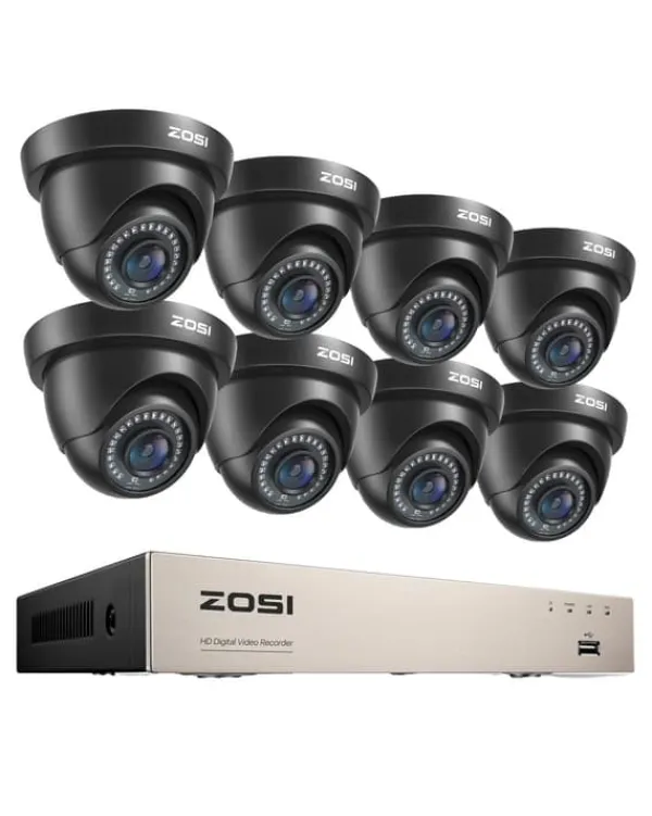 Clearance CCTV Sikkerhedskamera System, 8 Kanal HD 1080P, Vandtæt IR Filter, Sort Kamera, Ingen Sikkerhedsmonitorer & Videokameraer