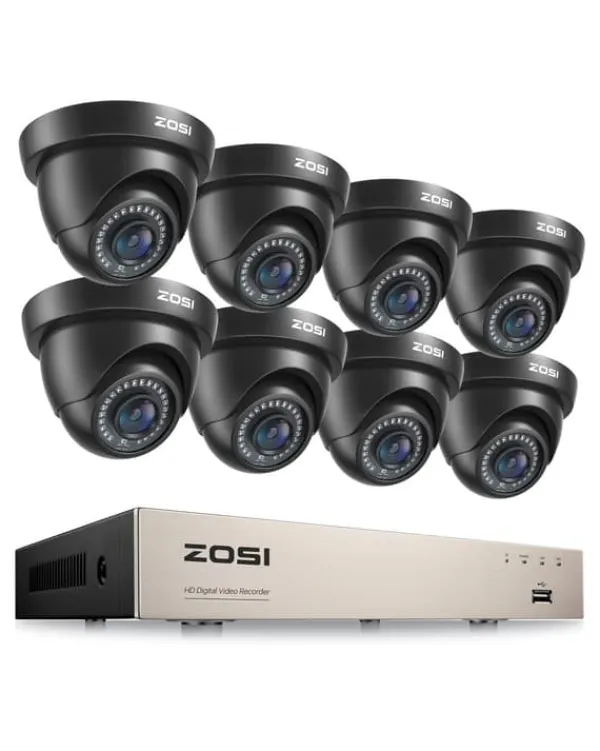 Clearance CCTV Sikkerhedskamera System, 8 Kanal HD 1080P, Vandtæt IR Filter, Sort Kamera, Ingen Sikkerhedsmonitorer & Videokameraer