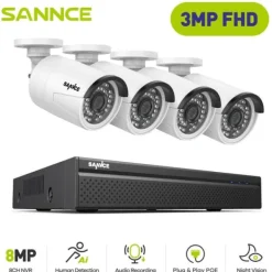 Sikkerhedsmonitorer & Videokameraer^CCTV Sikkerhedssystem, 3MP Opløsning, Nem PoE Opsætning,4stk 0TB