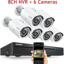 Discount CCTV Sikkerhedssystem, 5MP NVR Kit, Udendørs Vandtæt IP Kamera, 2T, 6stk kameraer Sikkerhedsmonitorer & Videokameraer