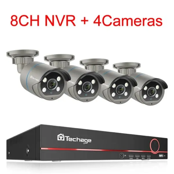 Clearance CCTV Sikkerhedssystem, 4MP HD Opløsning, To-vejs Lyd, , 8CH NVR 4 Cameras, 3T(户外运动) Sikkerhedsmonitorer & Videokameraer