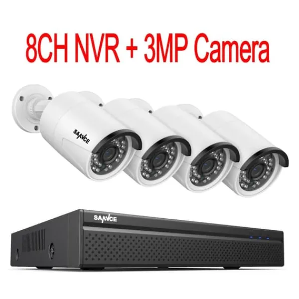 Sikkerhedsmonitorer & Videokameraer^CCTV Sikkerhedssystem, 5MP/3MP Opløsning, IP66 Vandtæt, 4PCS 3MP, 4T