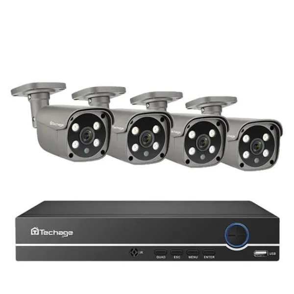 Sikkerhedsmonitorer & Videokameraer^CCTV Videoovervågning, To-vejs lyd, Smart AI Ansigtsgenkendelse, 2T, 8CH 4 stk 5MP kamera