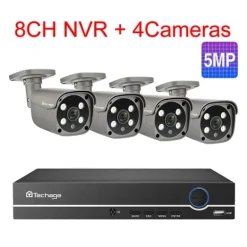 Sikkerhedsmonitorer & Videokameraer^CCTV Videoovervågning, To-vejs lyd, Smart AI Ansigtsgenkendelse, 2T, 8CH 4 stk 5MP kamera