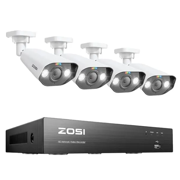 Sikkerhedsmonitorer & Videokameraer^CCTV-system, 8MP opløsning, PoE NVR-kit,8CH NVR x 4Kameraer, 2T