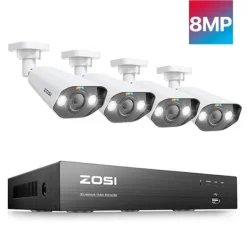 Sikkerhedsmonitorer & Videokameraer^CCTV-system, 8MP opløsning, PoE NVR-kit,8CH NVR x 4Kameraer, 2T