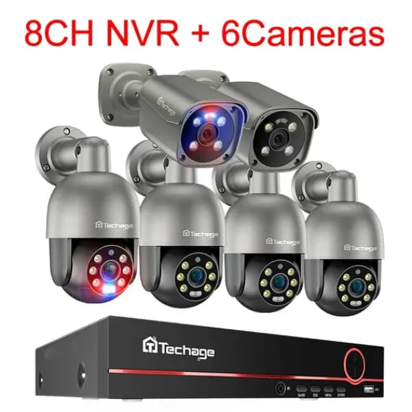 Online CCTV-system, 8MP opløsning, tovejskommunikation,8CH NVR 6 Kamera A, 1T Sikkerhedsmonitorer & Videokameraer