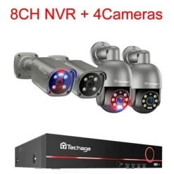 Sikkerhedsmonitorer & Videokameraer^CCTV-system, 8MP opløsning, tovejskommunikation,8CH NVR 4 Kamera, Ingen