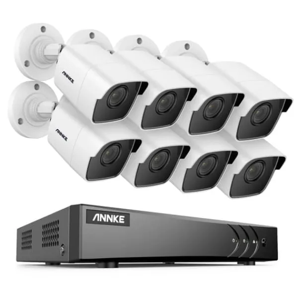 Sikkerhedsmonitorer & Videokameraer^8CH DVR CCTV Sikkerhedssystem, 5MP Ultra HD Opløsning, Infrarød Nattesyn,5MP CMOS Kamera-a, Ingen