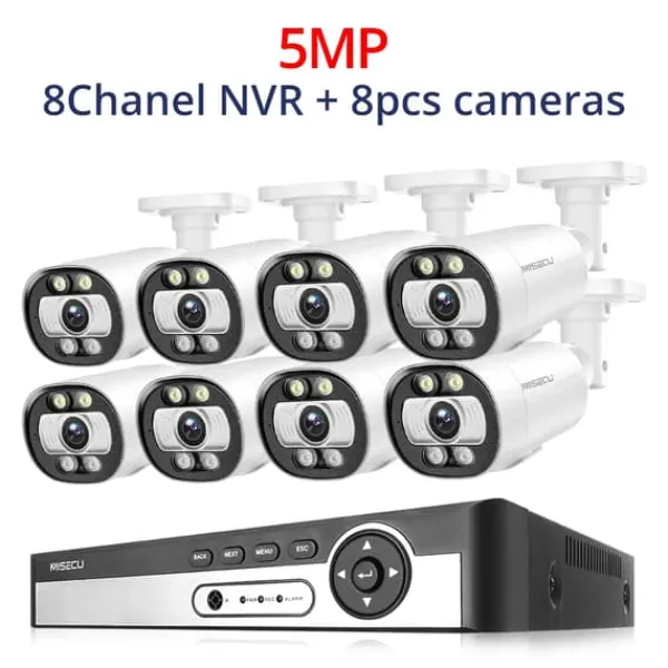 Sikkerhedsmonitorer & Videokameraer^8CH NVR Sikkerhedskamera System, 4K Opløsning, AI Menneske Detektion,Ingen, 8CH NVR 8PCS KAMERA 5MP