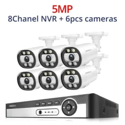 Hot 8CH NVR Sikkerhedskamera System, 4K Opløsning, AI Menneske Detektion,8CH NVR 6PCS KAMERA 5MP, 3T (udendørs sport) Sikkerhedsmonitorer & Videokameraer