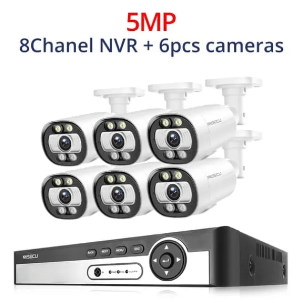 Hot 8CH NVR Sikkerhedskamera System, 4K Opløsning, AI Menneske Detektion,8CH NVR 6PCS KAMERA 5MP, 3T (udendørs sport) Sikkerhedsmonitorer & Videokameraer