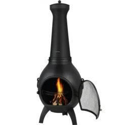 Outlet Chiminea, Kugleformet udendørs pejs, 52x50x130 cm, Sort, Aluminium Pejse