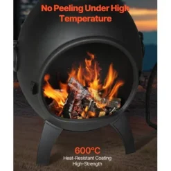 Outlet Chiminea, Kugleformet udendørs pejs, 52x50x130 cm, Sort, Aluminium Pejse
