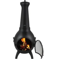Hot Chiminea, Kugleformet udendørs brændefyret ildsted, 43x42x112 cm, Sort Pejse