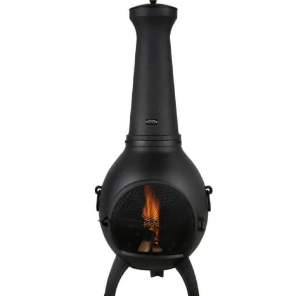Hot Chiminea, Kugleformet udendørs brændefyret ildsted, 43x42x112 cm, Sort Pejse