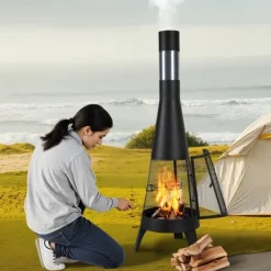 Pejse^Chiminea Udendørs Brændeovn, 20 Tommer, Med Grillnet og Skorstensbelægning