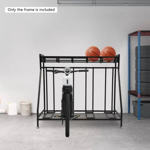Tilbehør Til Brændeovne & Pejse^Cykelstativ - Fritstående gulvstativ - 4 Kroge - Opbevaring til hjem og garage - Pladsbesparende - Sort
