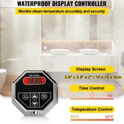 Dampgenerator, 6kW sauna damper med LED digitalt display, 39,5x15,3x31,3 cm, rustfrit stål Sauna