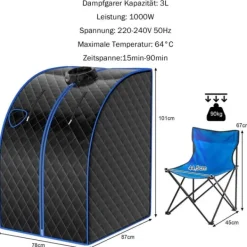 Hot Dampsauna, 78x87x101 cm, Sort Sauna