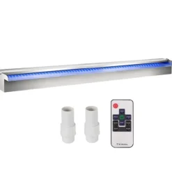 Springvand & Damme^Dekorativt vandfaldsbassin i rustfrit stål: 35,4" x 4,5" x 3,1" med LED strip lys til indendørs og udendørs havedam.