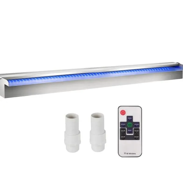 Springvand & Damme^Dekorativt vandfaldsbassin i rustfrit stål: 35,4" x 4,5" x 3,1" med LED strip lys til indendørs og udendørs havedam.