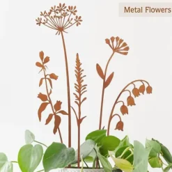 Havedekorationer^5-delt metalblomster havepinde – udendørs dekorative plantepinde, metalkunst til gård, græsplæne og blomsterbed