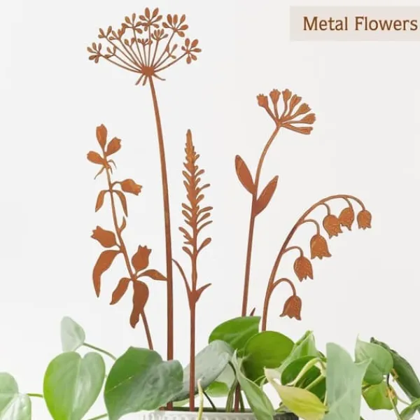 Havedekorationer^5-delt metalblomster havepinde – udendørs dekorative plantepinde, metalkunst til gård, græsplæne og blomsterbed