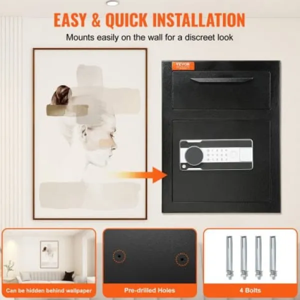 Pengeskabe^Deponeringsboks, 45x35x30 cm, Stål, Indkaståbning, Elektronisk lås