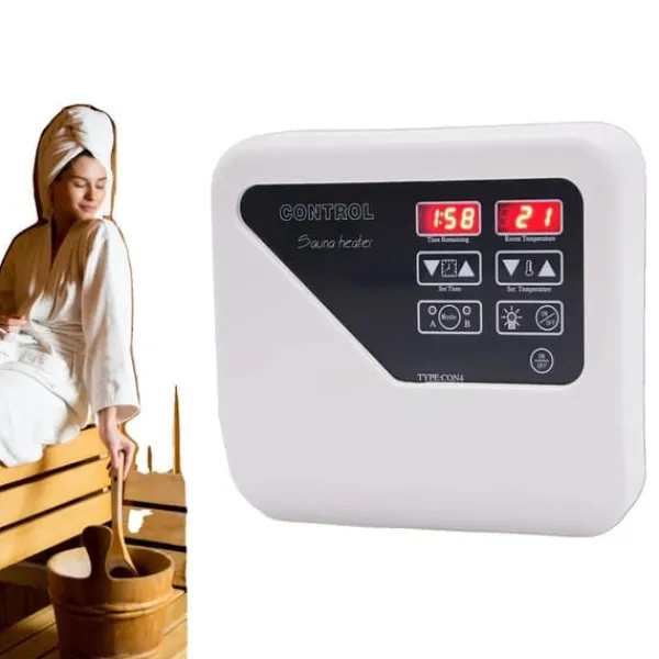 Sauna^Digital Sauna Controller, Udgangseffekt 3-9KW, Arbejdsspænding 220V-240V, Temperaturinterval 40-105℃, Dimensioner 24,5x21x7,5 cm
