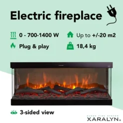 Pejse^Disegno 90SW elektrisk vægpejs - hvid - 3-sidet elektrisk LED mood pejs - 1400 Watt varme - fjernbetjening